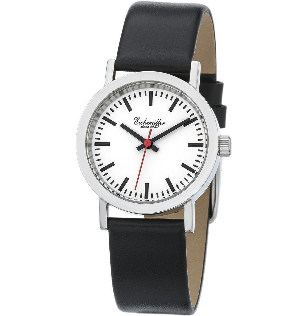 Quarzuhr 1746-01 Damenuhr – Bahnhofsuhr-Design, Weiß, Lederband Schwarz, 30 mm