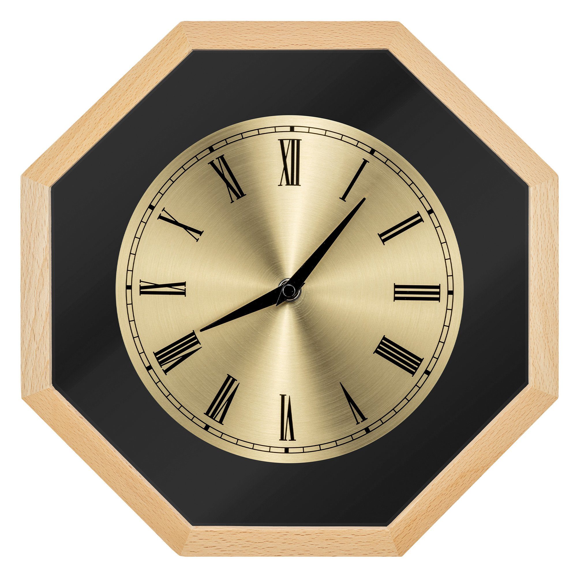 Navaris Wanduhr Analog Holz Wanduhr Achteck Design - 30 x 30 x 3,5cm Hellbraun | Wanduhren