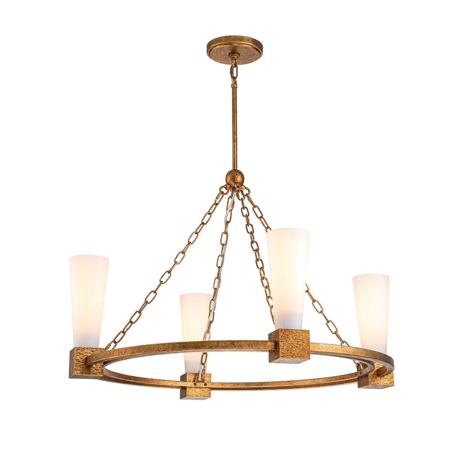 Licht-Erlebnisse Kronleuchter JALEN, ohne Leuchtmittel, Glas Metall E27 83,8 cm breit H: max. 205,7 cm in Gold Antik Weiß