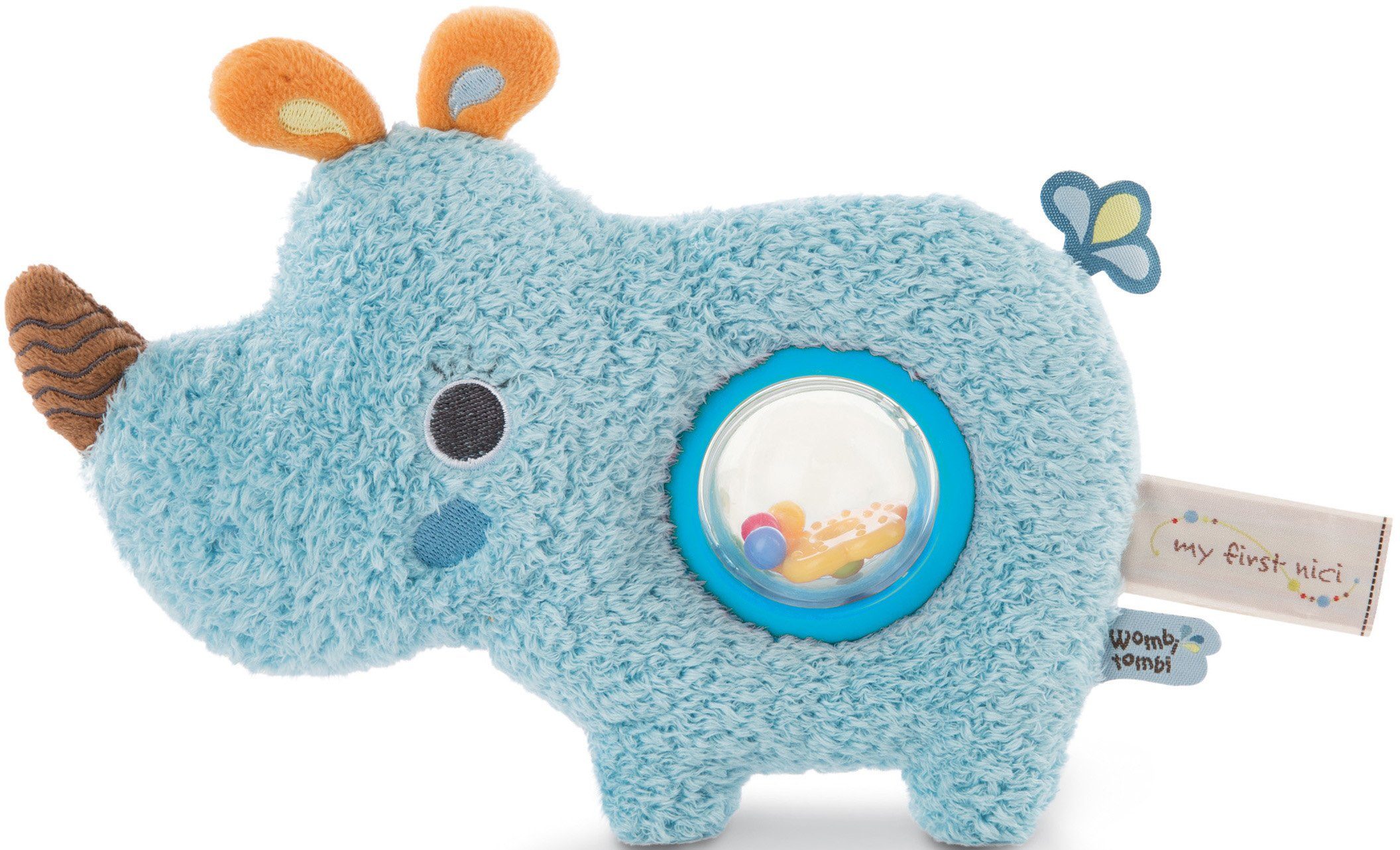 Nici Kuscheltier My First NICI, Activity Wombi Tombi, 2D Nashorn Manuffi, 20cm, Activity Schmusetier