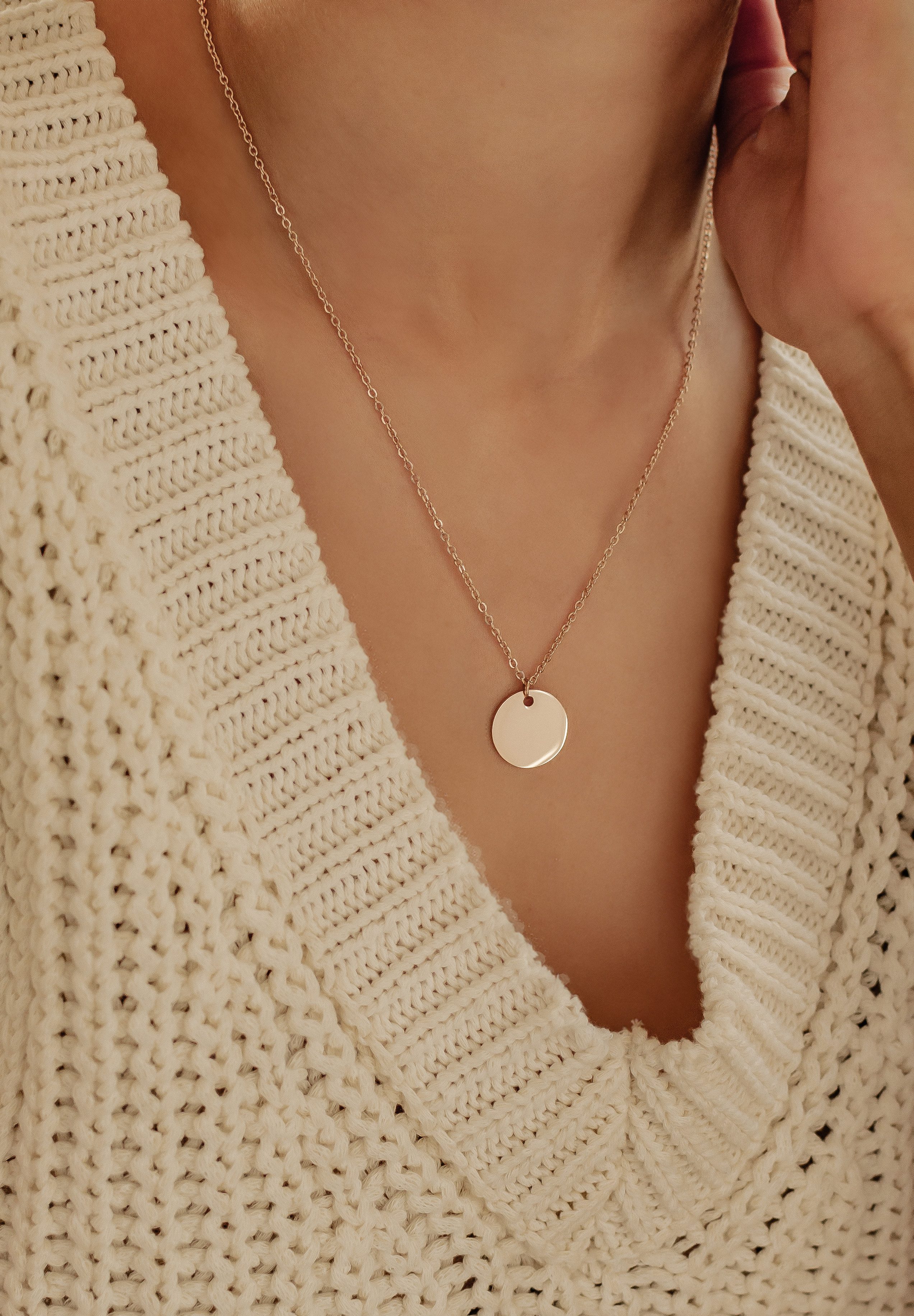 Hey Happiness Kette mit Anhänger Kreis Plättchen, wasserfest, Edelstahl Dam günstig online kaufen