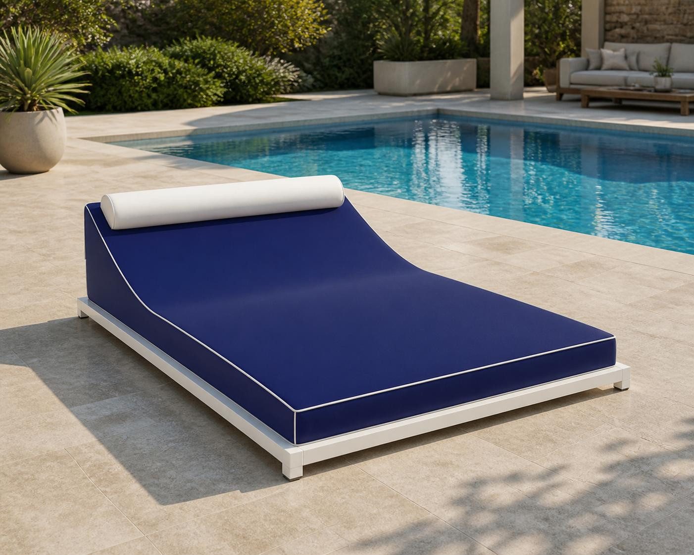 JVmoebel Gartenliege 2 Sitzer Liegestuhl blau Strand bequem groß moderner Stil neu, Made in Europa