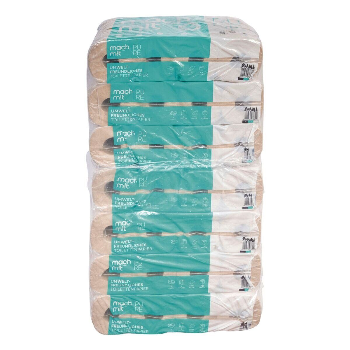 WEPAMACHMIT Toilettenpapier Pure (56-St), 3-lagig, ungebleicht, Recyclingpapier, 150 Blatt/Rolle