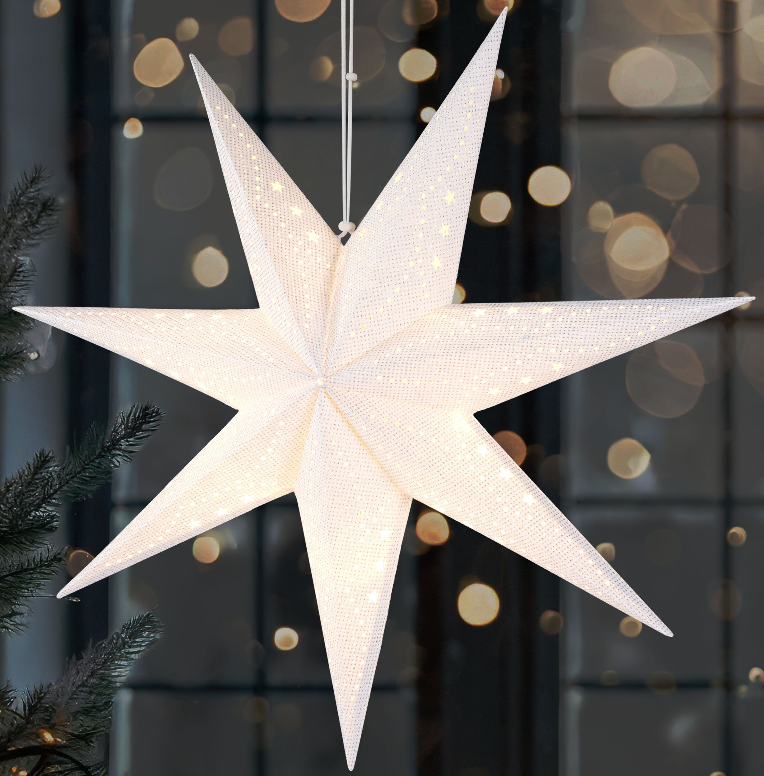 BRUBAKER LED Stern fest Leuchtstern Muster mit - Deko Warmweiß, Weihnachten modernem mit LED 60 Adventsstern Aufhängen Papierstern Weihnachtsstern Beleuchtet, - 3D Timer, cm und Batteriebetrieben zum integriert, LED