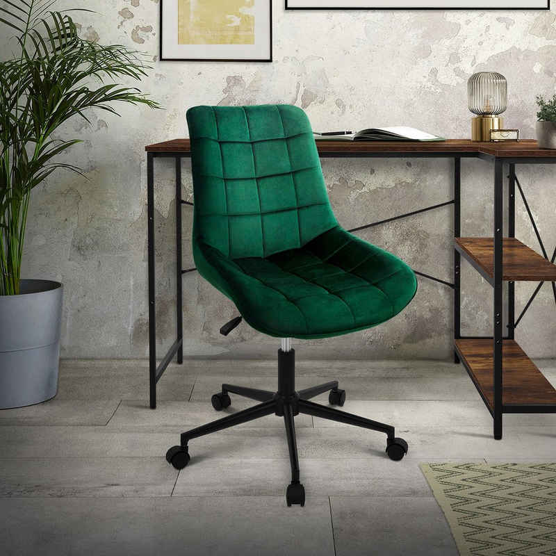 ML-DESIGN Bürostuhl Drehstuhl Ergonomischer mit Sitzfläche 360° drehbar Schreibtischstuhl, Bürohocker Grün Sitzfläche aus Samt mit 5 Rollen Sitzhöhe 38-51cm