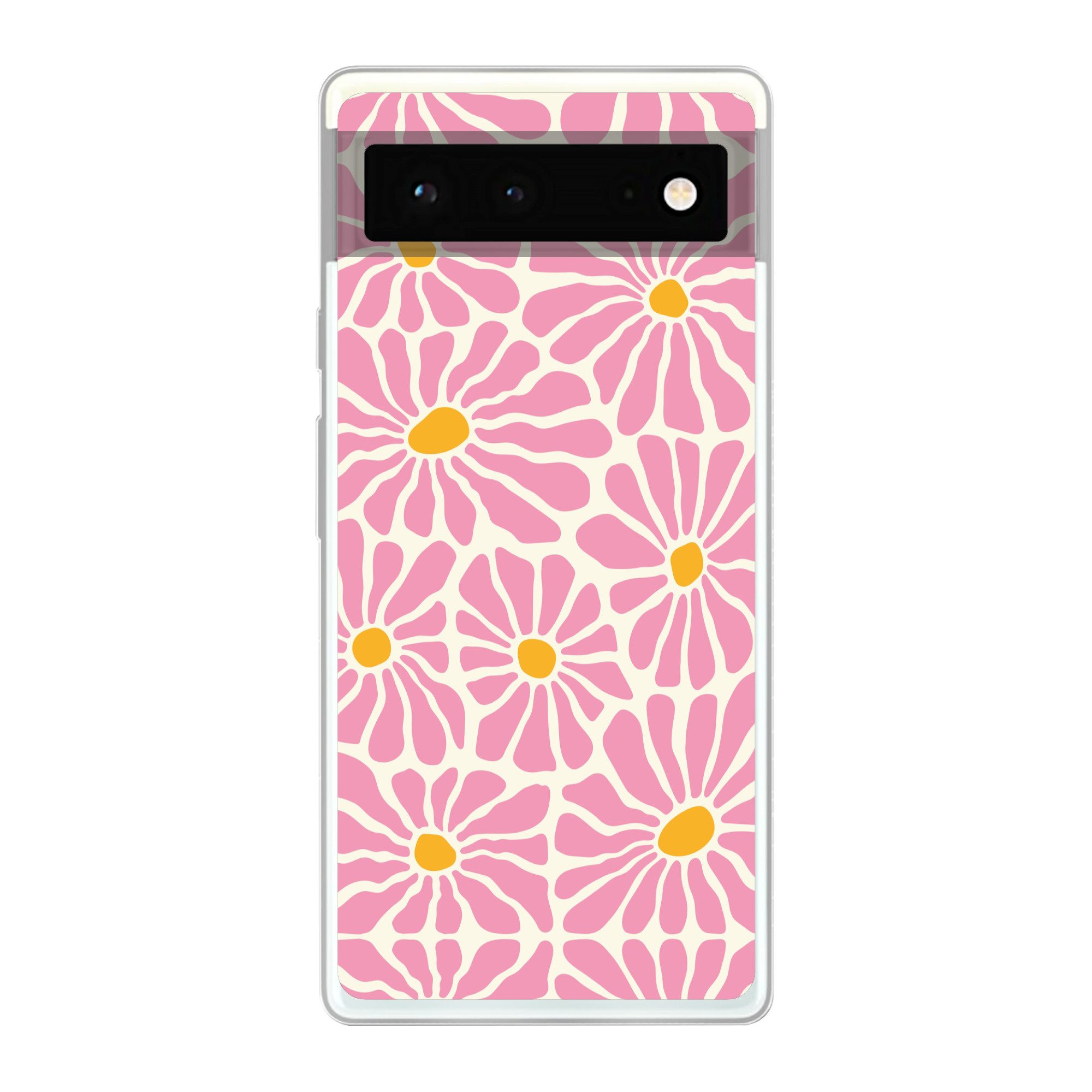 MuchoWow Handyhülle für Google Pixel 6 Blumen - Muster - Rosa - Beige - Orange, Handy Case, Silikon, Bumper Case Dünn