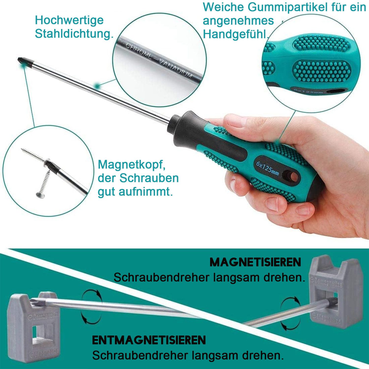 Refined Living Multitool 10-tlg Magnetschraubendreher-Set Ergonomie mit 2-IN-1 Magnetisierer, (5 Größen Kreuzschlitz- und 5 Flachkopfspitzen, Chrom-Vanadium-Stahl, 1 St., Hochwertiger Schraubendreher Set Profi zum Befestigen und Lösen), Schraubendreher Vielseitig für Haushalt, Werkstatt und Reparaturen