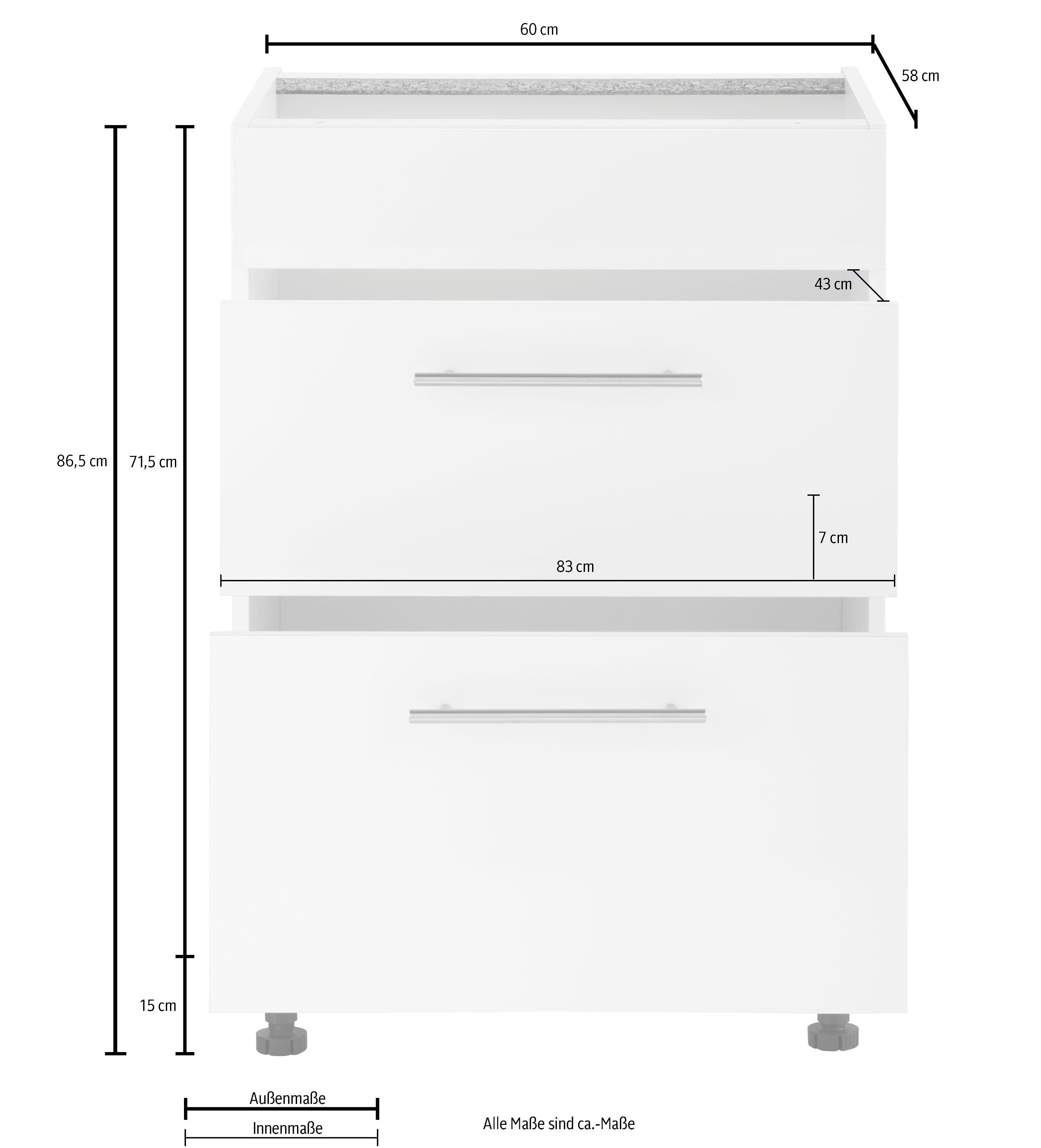 Glanz Kochfeldumbauschrank Ela 60 cm Küchen Soft-Close-Funktion breit, mit weiß wiho