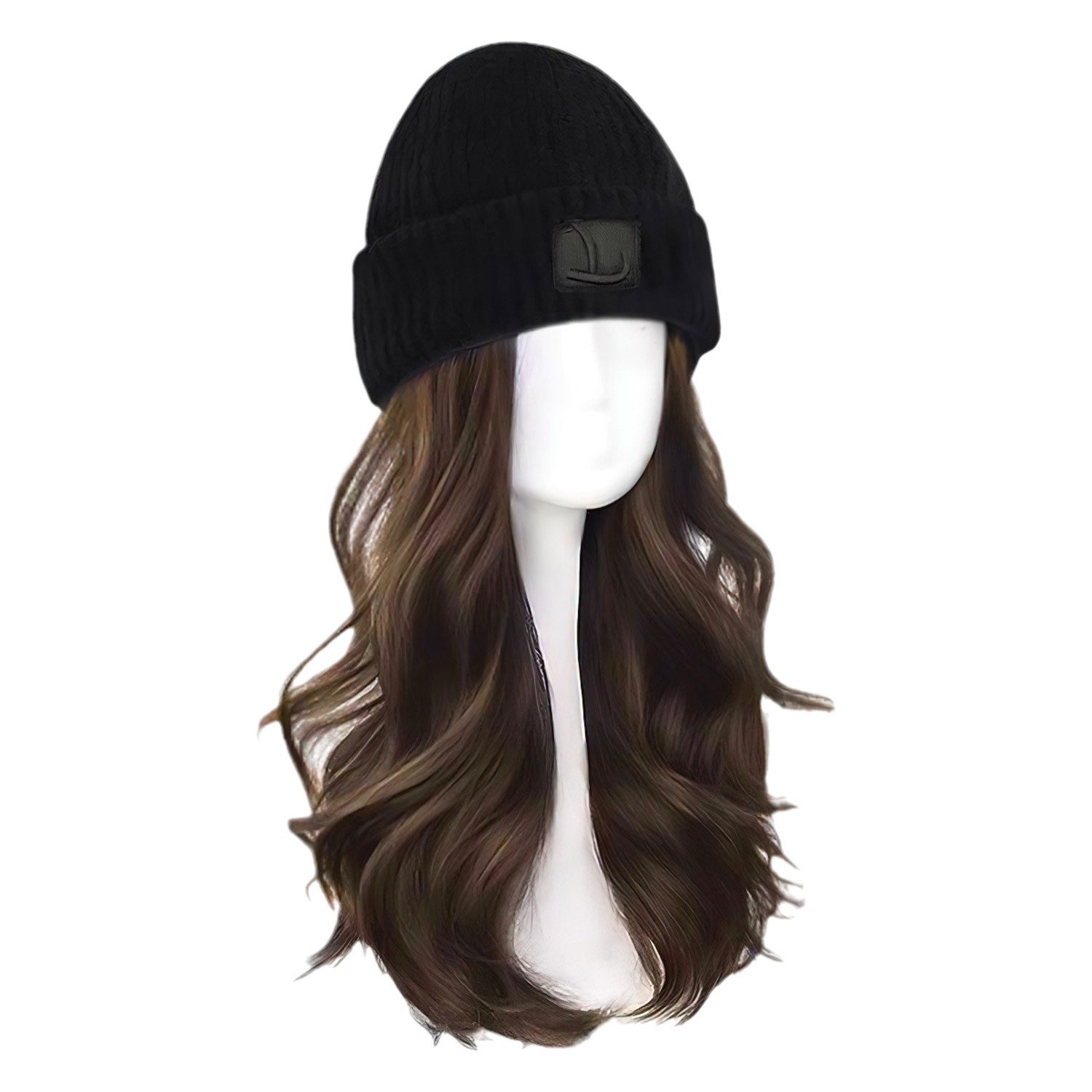 Refttenw Kunsthaarperücke Hutperücke,Damenperücke,Beanie Perücke,Lockige Perücke