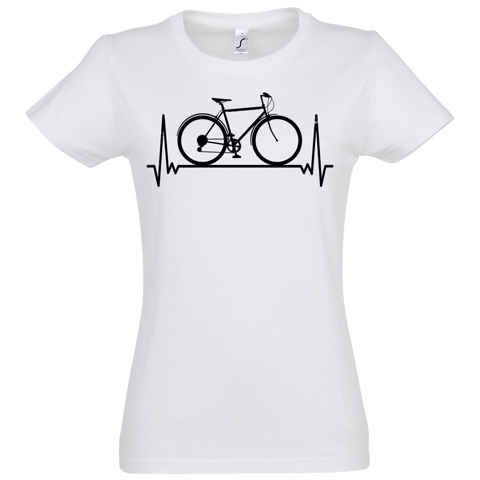 Youth Designz T-Shirt Heartbeat Fahrrad Damen Shirt mit trendigem Frontprint Weiß
