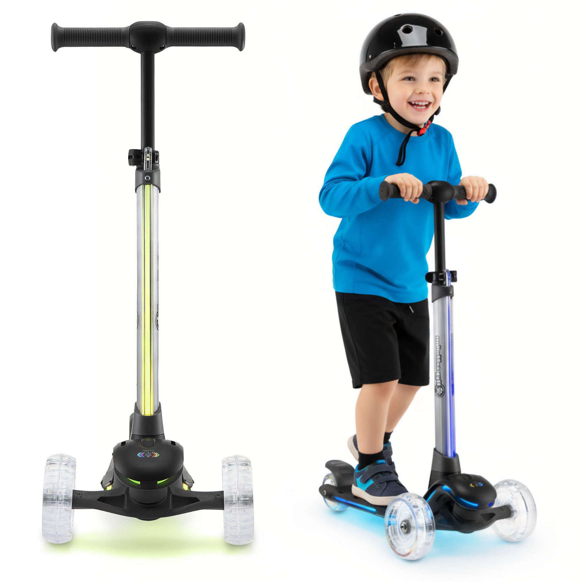 HyperMotion Dreiradscooter Kinder LED-RGB Scooter BECKY – 3-Rad Balance Scooter, höhenverstellbar, 0 km/h