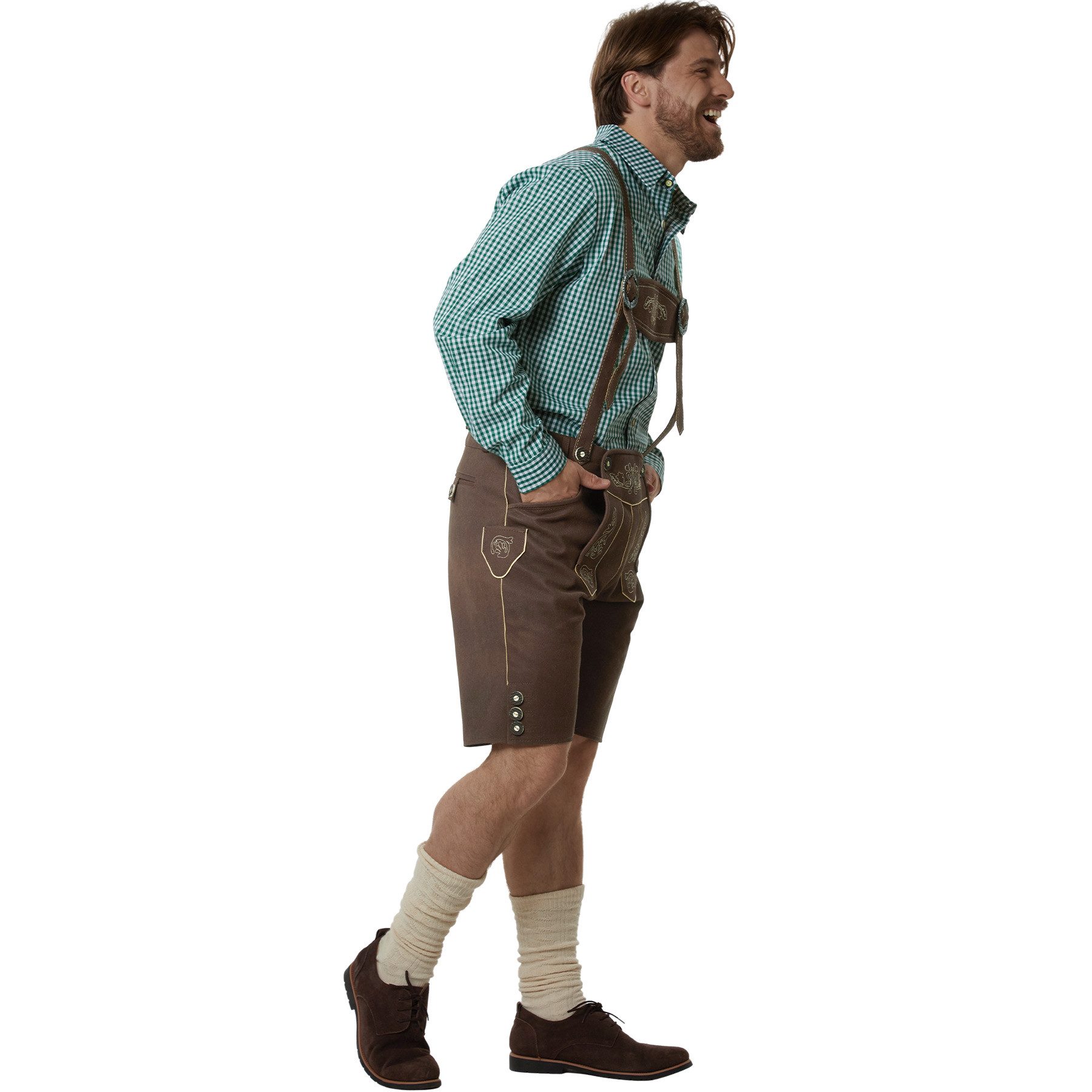 dressforfun Trachtenhose Kunst Oktoberfest-Hose, Trachtenlook aus tierfreiem Kunstleder (Herrenhose Lian, für Volksfeste in Braun) mit Stickereien, Inkl. verste – Bild 4 von 5