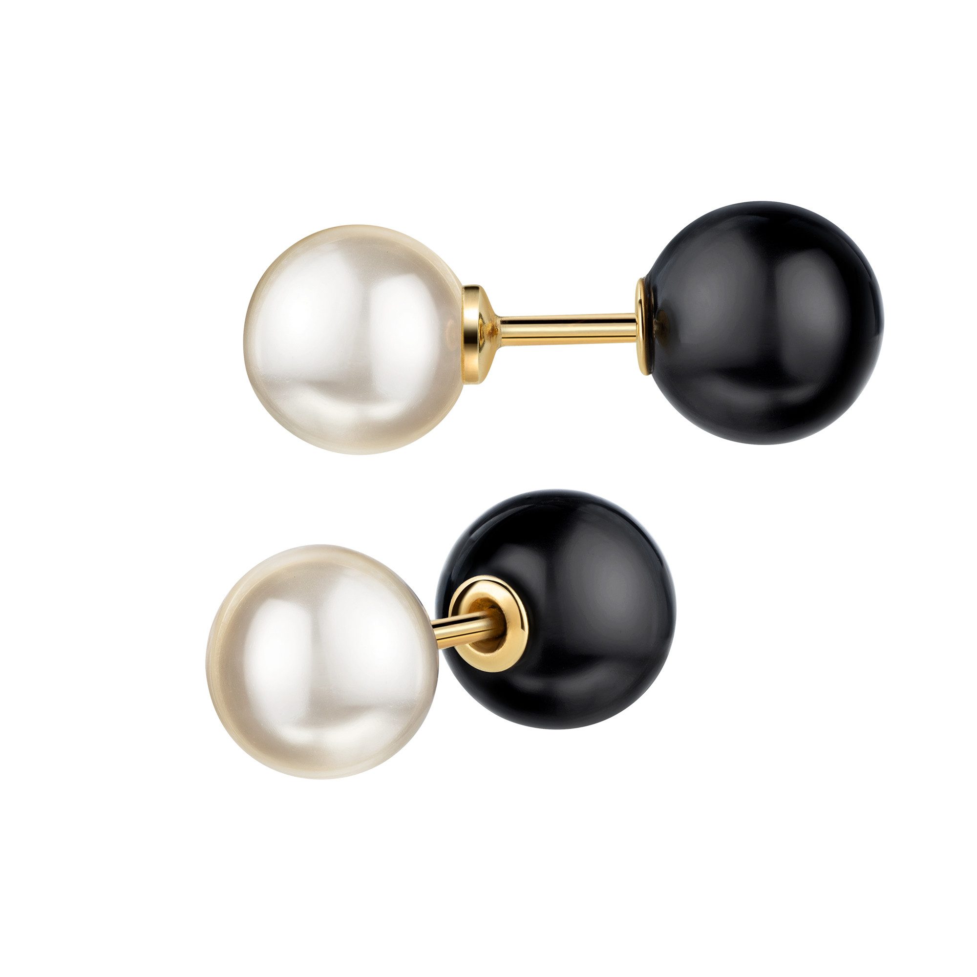 JEVELION Paar Ohrstecker 333 Gelbgold echte Süßwasserperle mit Onyxkugel (Gold Ohrschmuck, 2-tlg., für Damen und Mädchen), Perlenschmuck - Made in Germany
