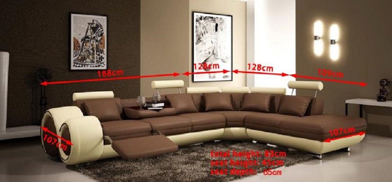 JVmoebel Ecksofa, Ecksofa Sofa Couch L Leder Form Braun/Beige Polster Wohnlandschaft Sofas