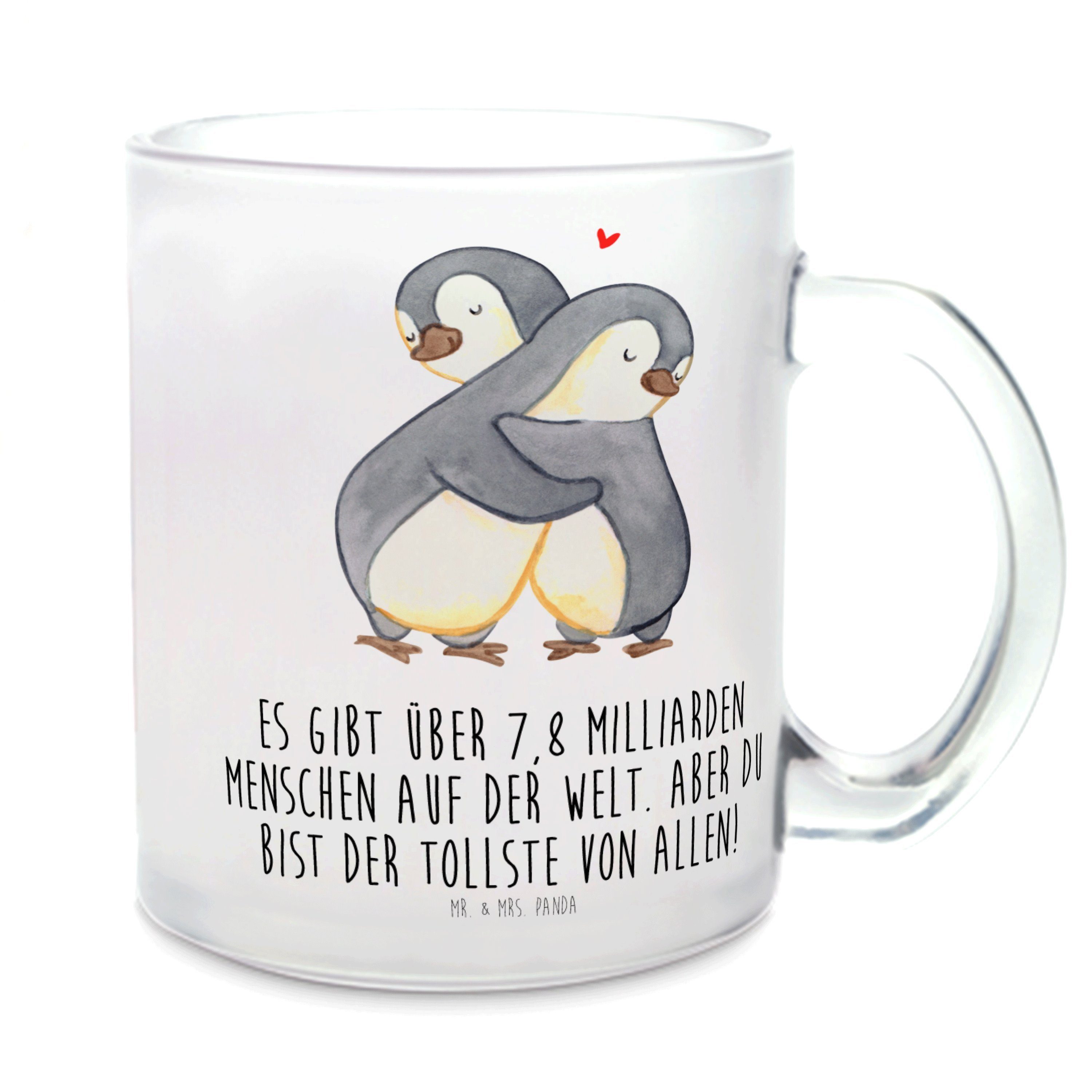 Teeglas Pinguine Kuscheln - Transparent - Geschenk, Teetasse Mit Henkel, Freu