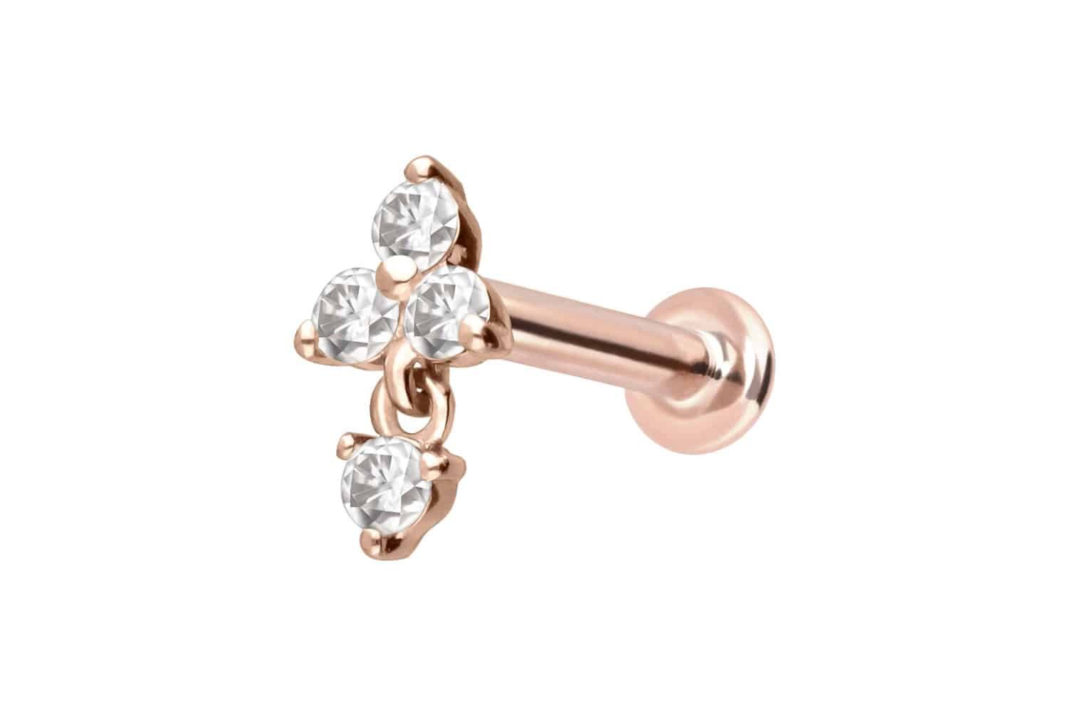 PIERCINGLINE Piercing-Set 14 Karat Gold Labret mit Push Fit MOISSANIT-BLUME + MOISSANIT (Labrets, 1-tlg)