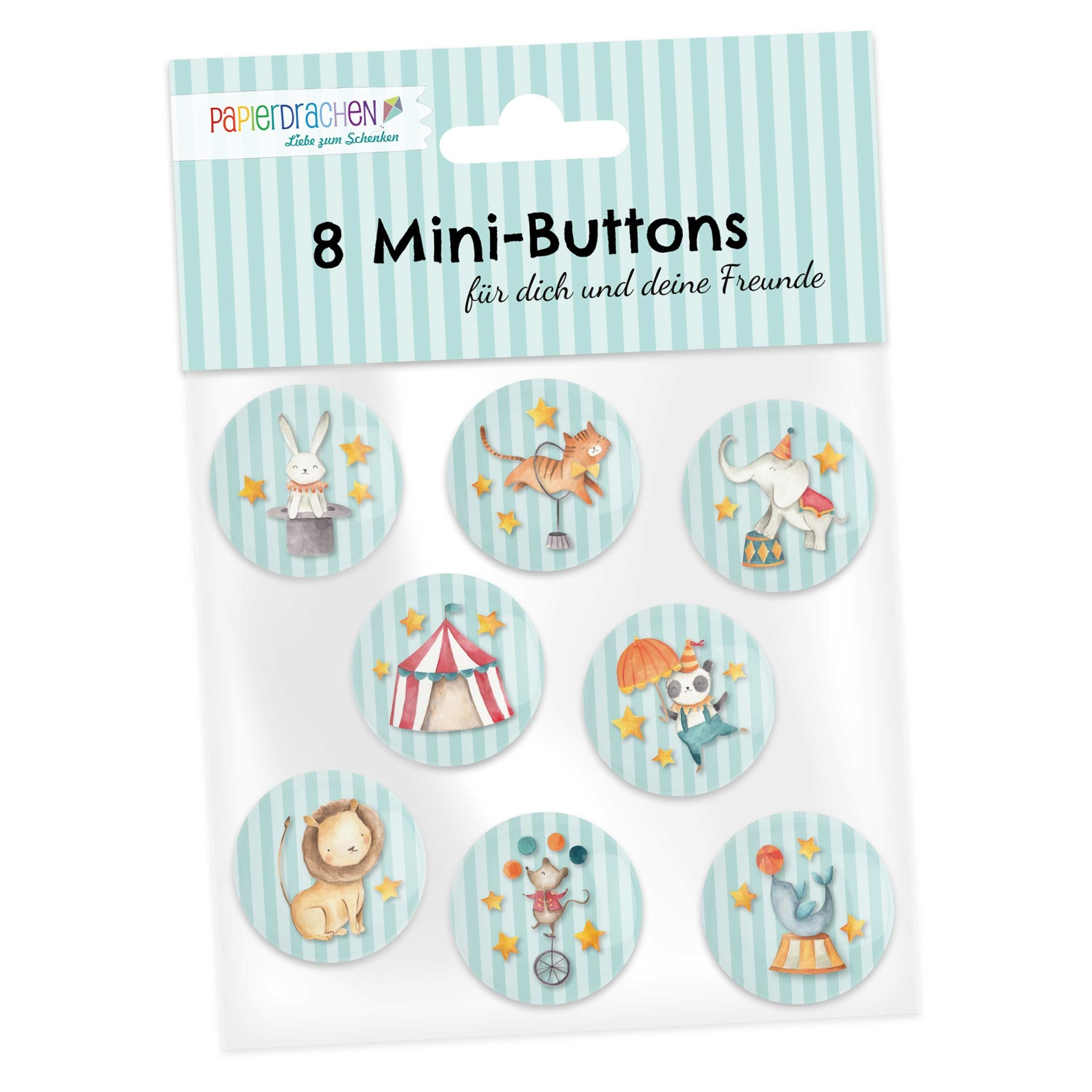 PAPIERDRACHEN Federmäppchen 8 Mini Buttons - Zirkus