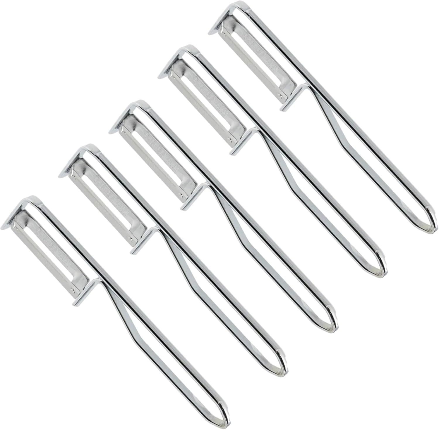 FACKELMANN Spargelschäler Universal-Sparschäler 5 Stück, ideal für Spargel, Obst, Gemüse, Edelstahl, Silber, Pendelschäler