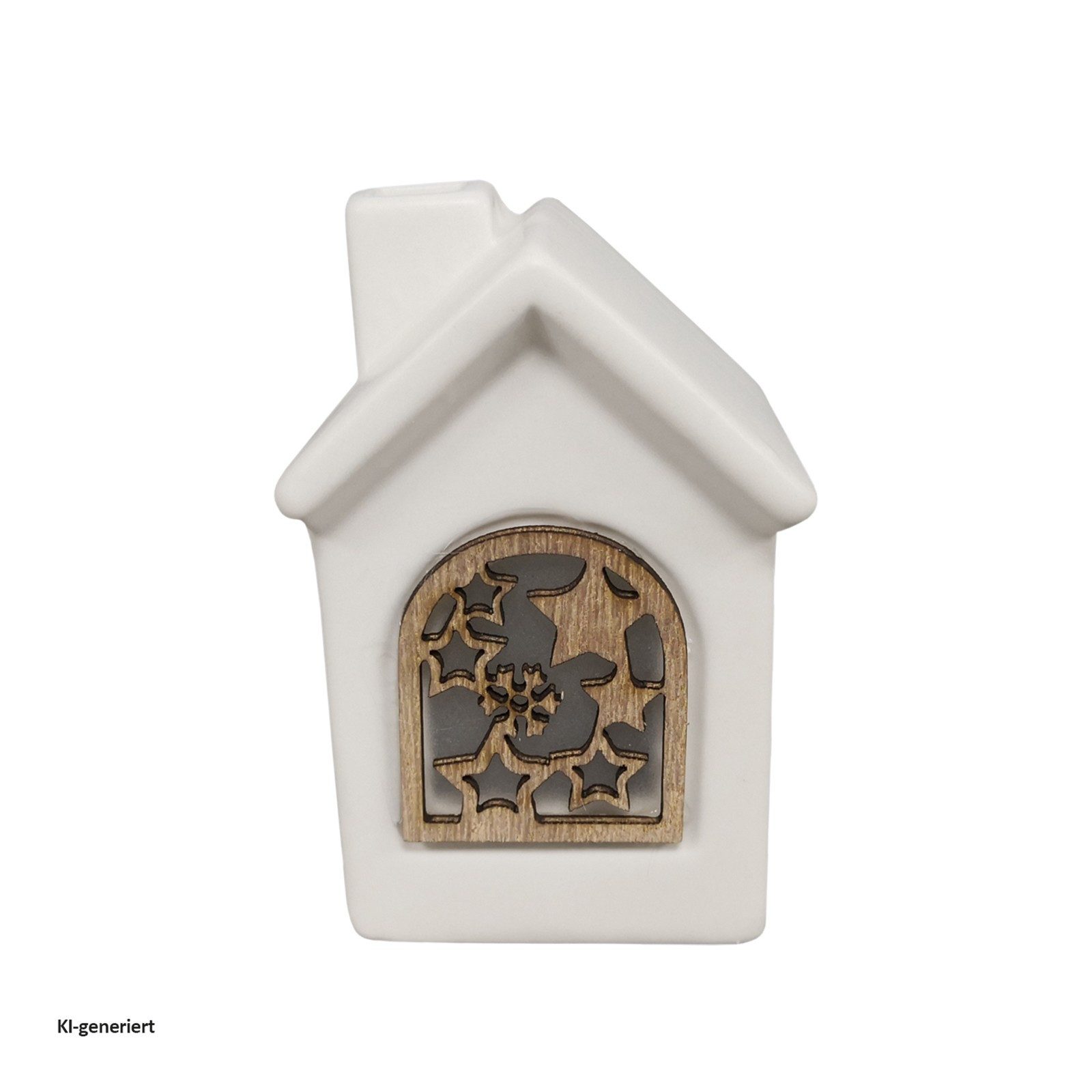 HTI-Living Weihnachtshaus LED Keramikhaus mit Holzfenster Weiß, Weihnachtsdeko Leuchtdeko