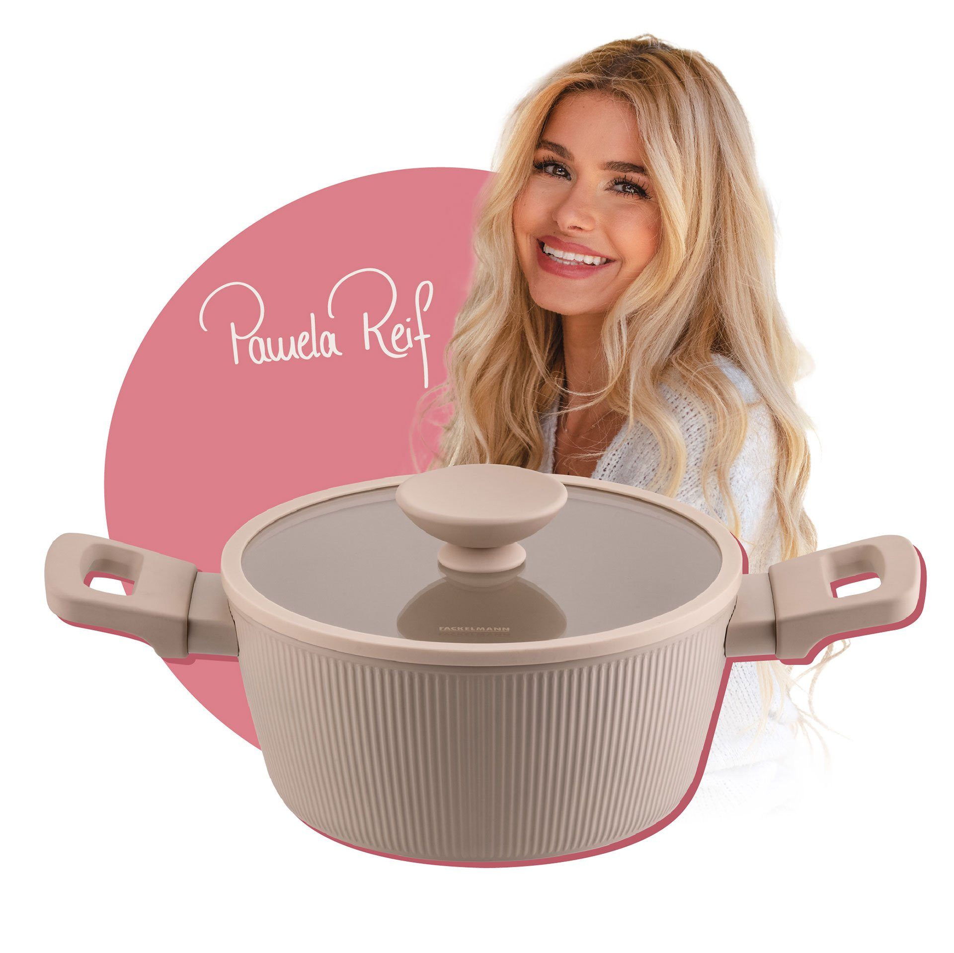 FACKELMANN Kochtopf mit Deckel, Kochgeschirr, Aluminiumtopf, Pastell-Beige