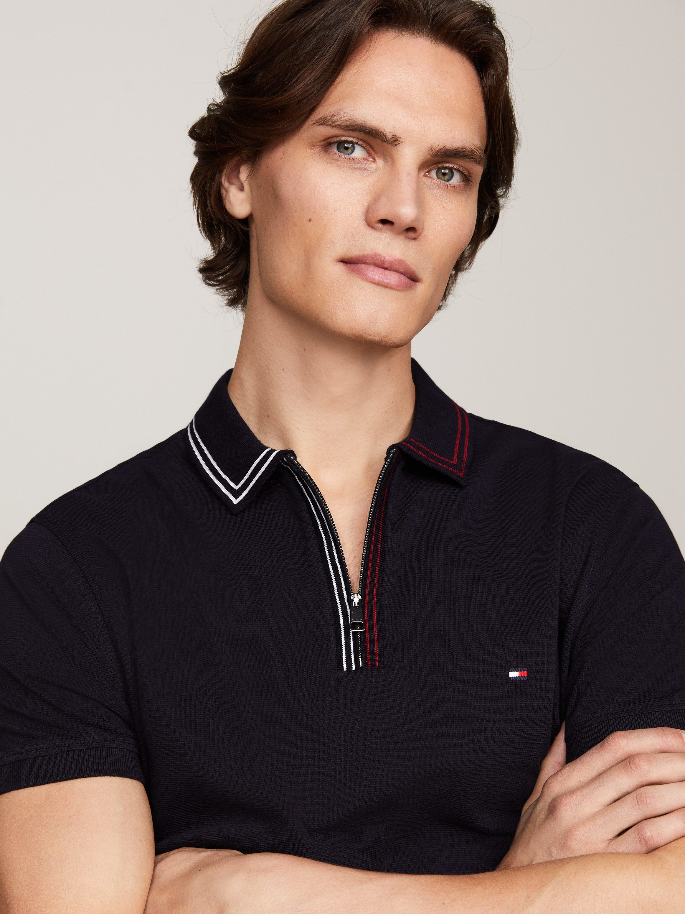 Tommy Hilfiger Poloshirt RWB ZIP PLACKET TIPPING REG POLO mit kontrastfarbenen Streifen am Kragen