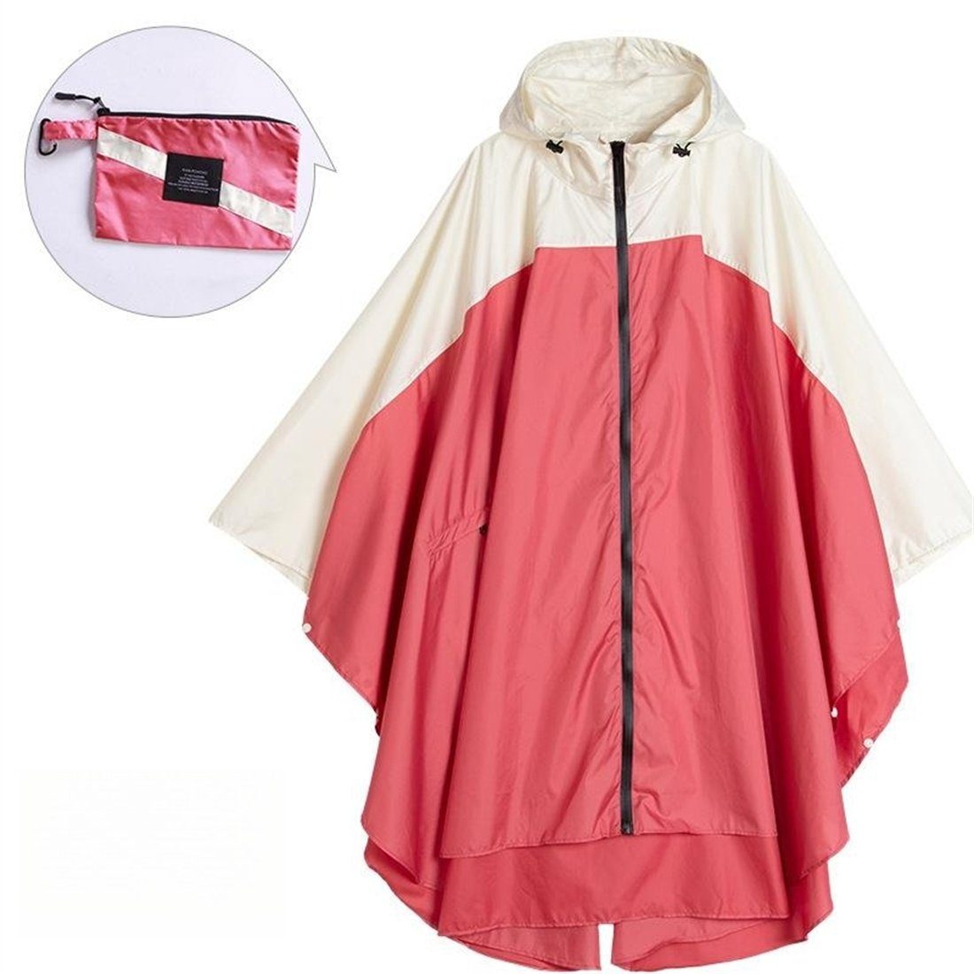 YOOdy~ Regenponcho Mode Poncho mackintosh Leichter Regenmantel Patchwork Regenponcho (1-St) Regenponcho Wandern Radfahren,Polyester Wiederverwendbar Atmungsaktiv Rot und Weiß