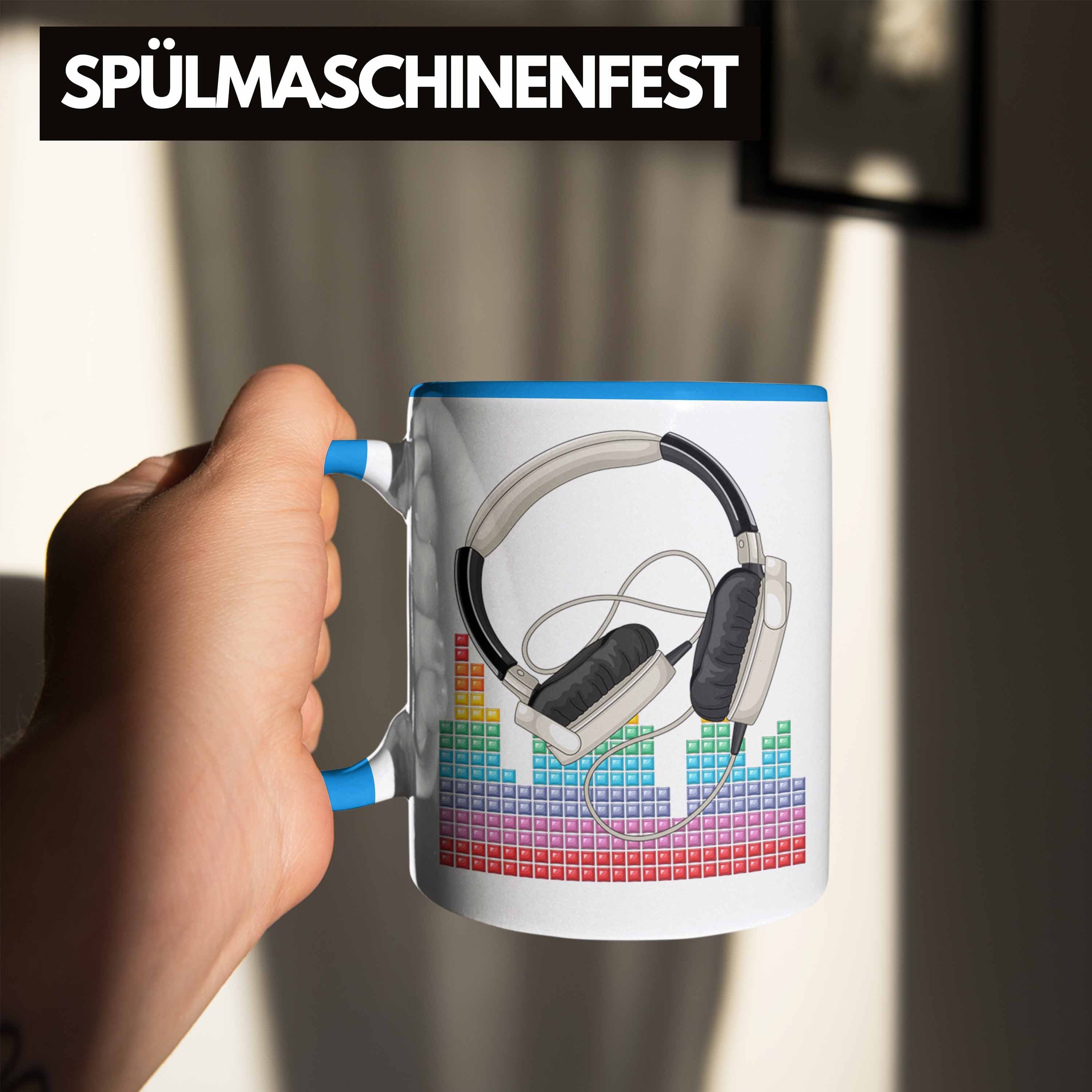 Trendation DJ Geschenk Kaffee-Becher Mischpult Geschenkidee Tasse Blau DJ Grafik Tasse für