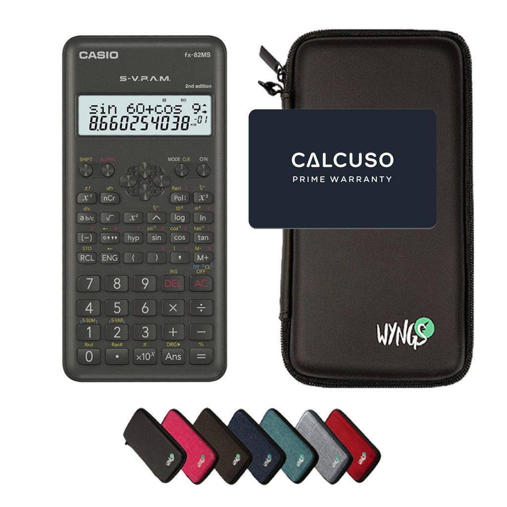 CASIO Taschenrechner fx-82MS 2nd edition inkl. WYNGS Schutztasche Schwarz