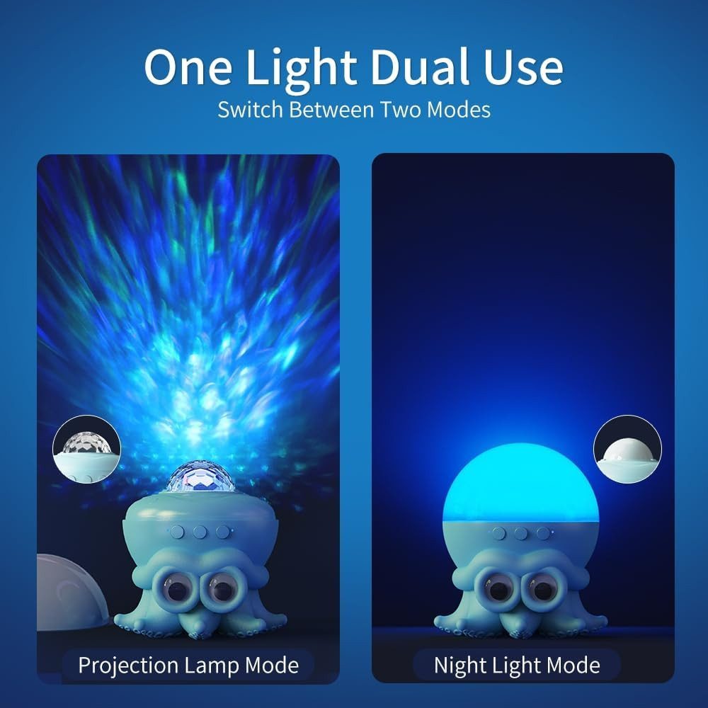 SUMMERLANGUAGE LED Nachtlicht LED Nachtlicht Projektor Oktopus RGB Wellen Effekt Kinderzimmer, LED fest integriert, RGB, mehrfarbig, RGB Wellen Effekt Fernbedienung Akku USB LED Projektor Oktopus