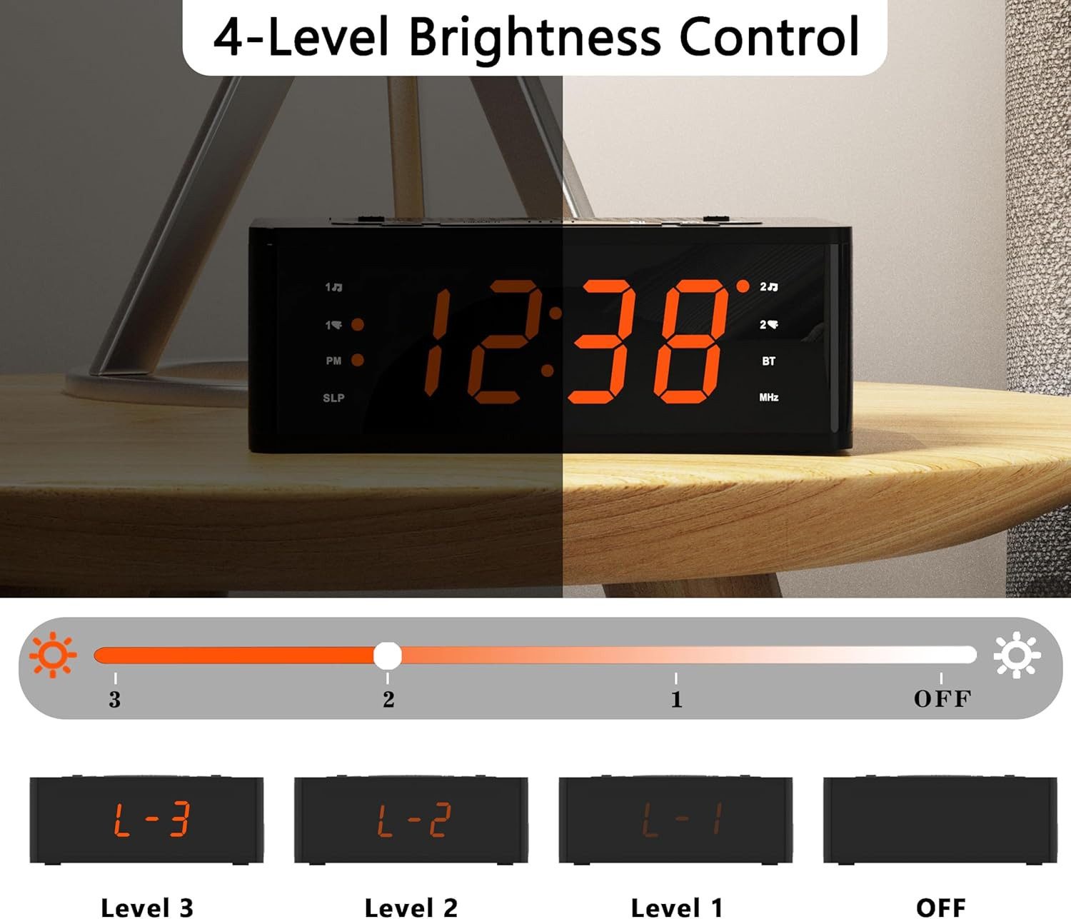 iTOMA Radiowecker Digitaler Bluetooth-Wecker mit FM-Radio, Dual-Alarm & LED-Anzeige Bluetooth, FM-Radio, Sleep-Timer, Dimmfunktion, modernes Design – Bild 5 von 5