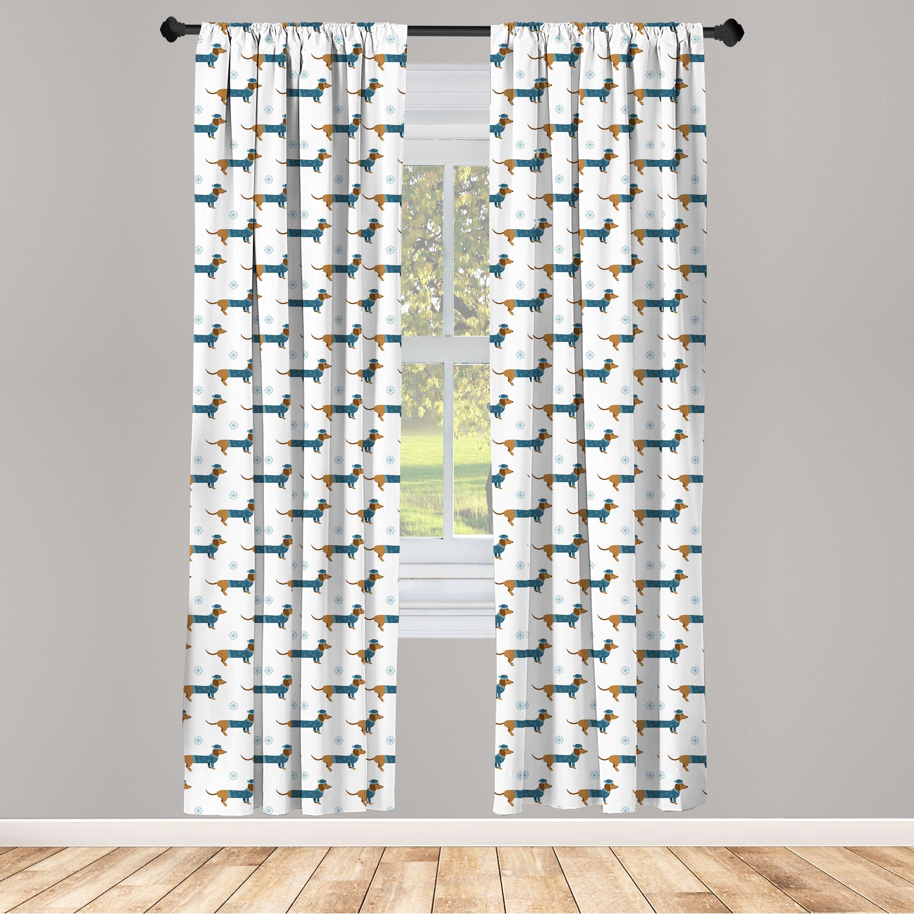 Gardine Vorhang für Wohnzimmer Schlafzimmer Dekor, Abakuhaus, Microfaser, Dackel Hund in Pullover Snowflake