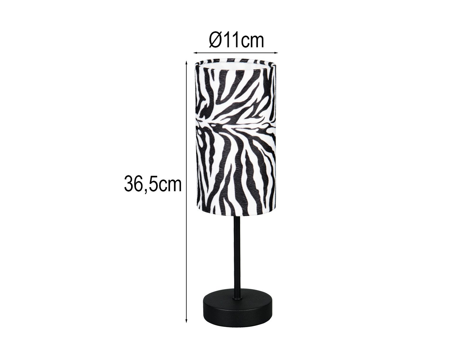 Reality Leuchten LED Nachttischlampe mit Stoffschirm Zebramuster Höhe 36,5cm, Dimmfunktion, LED wechselbar, warmweiß, ausgefallen-e coole besondere Tischlampe F – Bild 4 von 5