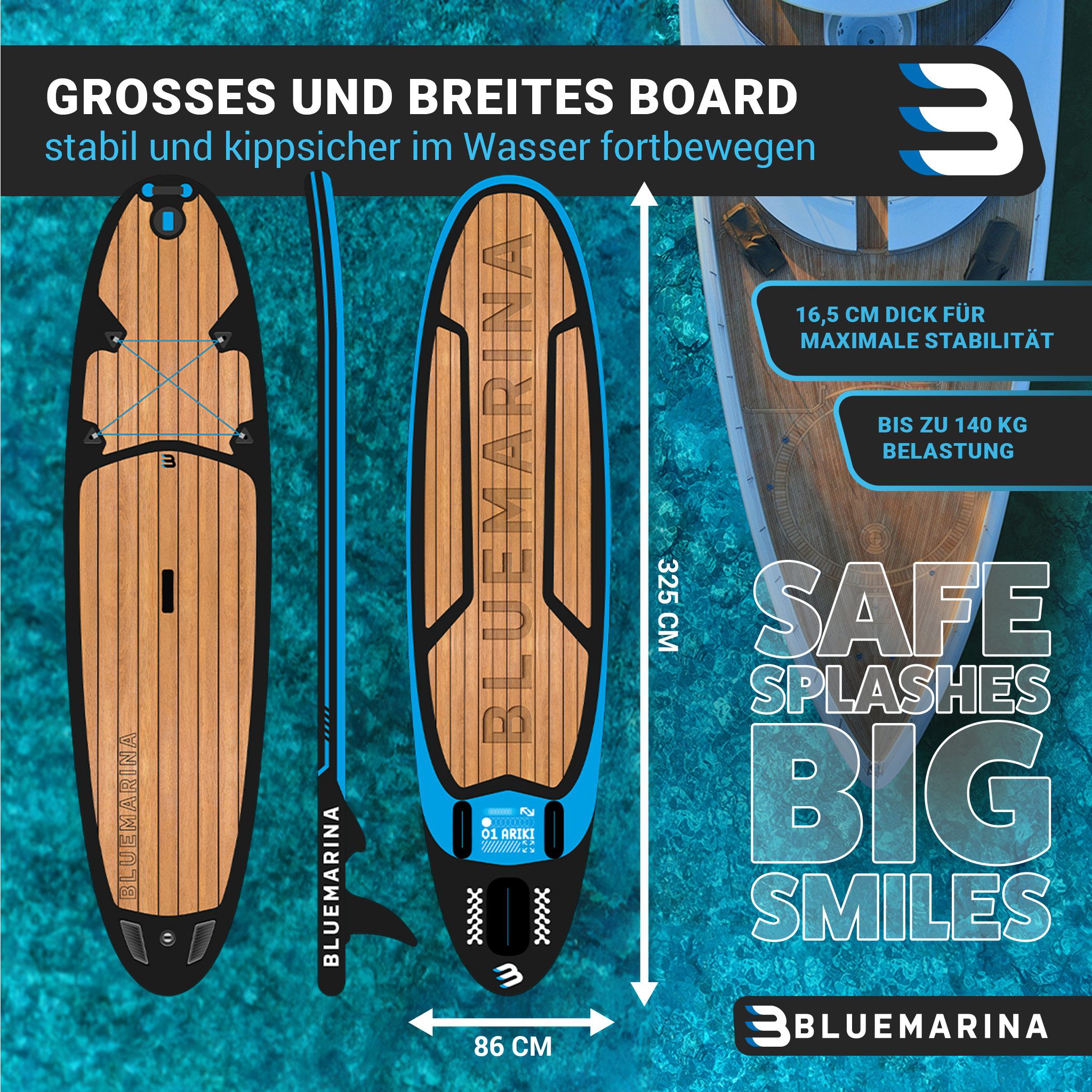 Bluemarina SUP-Board Black Yacht, Stand Up Paddle aufblasbar mit Paddel, SUP, 5J Garantie, (Stand Up Paddle, SUP), 5 Jahre Garantie, Stand Up Paddle, SUP, SUP Board