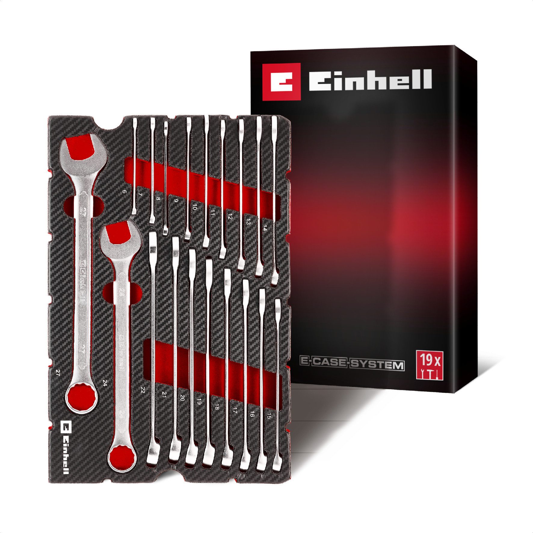 Einhell Werkzeugset, (19-tlg), Original Einhell Pad Gabelringschlüssel 19-tlg. (12-Kant-Profil, Chrom
