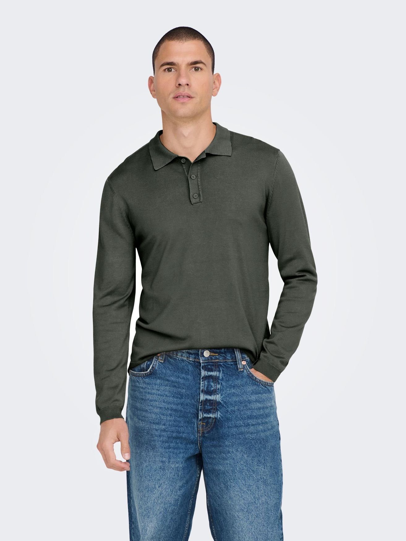 Shirt ONLY Strickpullover Grün-2 5426 SONS ONSWYLER Polo & Pullover in Basic Langarm