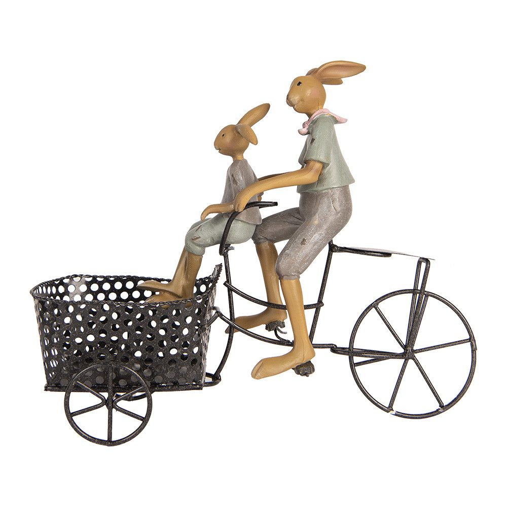 Clayre & Eef Tierfigur Dekorationsfigur Kaninchen mit Fahrrad 28x12x23 cm Braun, Landhausstil