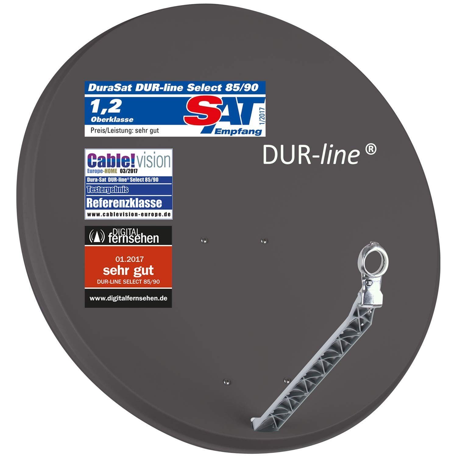 DUR-line DUR-line Select 85/90cm Anthrazit Satelliten-Schüssel - 3 x Test + Sat-Spiegel