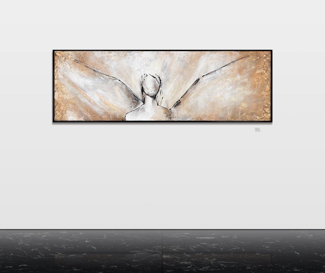 YS-Art Gemälde Schönheit, Abstraktes Leinwand Braun Handgemalt in mit Bild Rahmen Engel