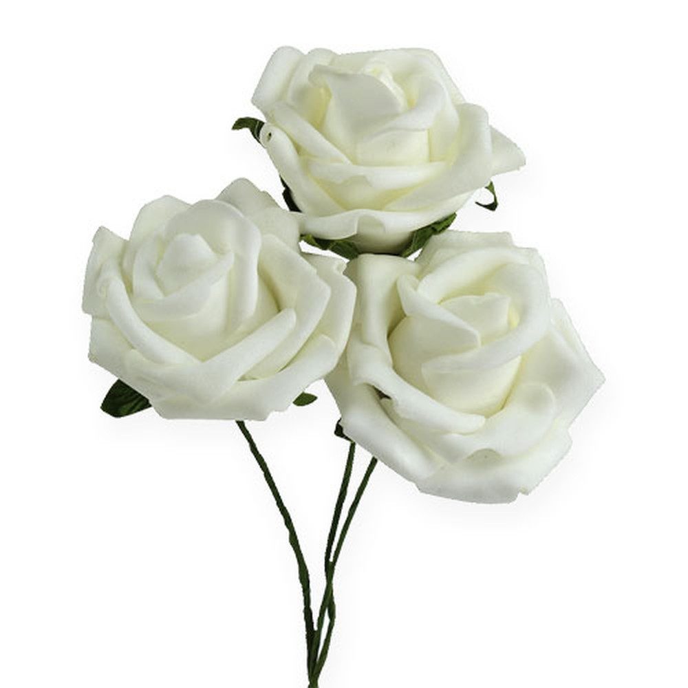 Kunstblume Foam-Rose Ø6cm Weiß 27St – Hochzeit, Tischdeko, Blumendeko, 27 Stück, Viana, Höhe 3.5 cm