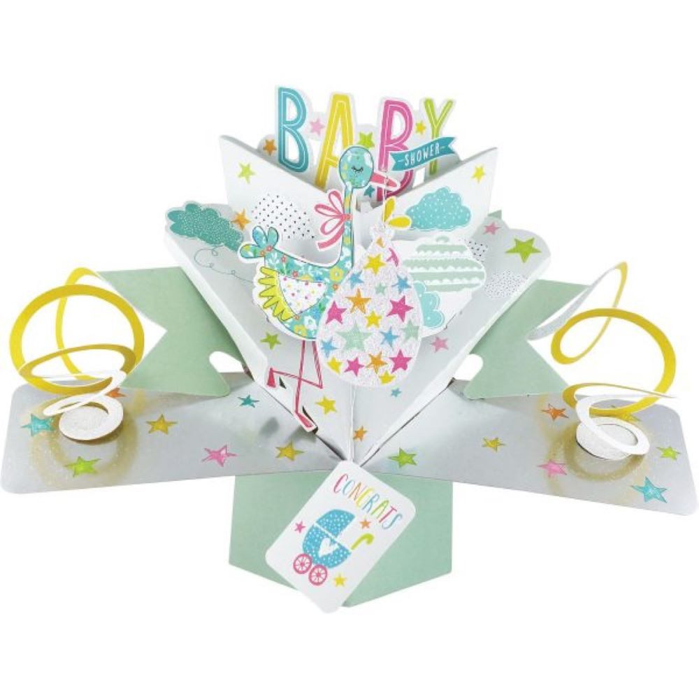 Grußkarten Grußkarte PopUp 'Baby Shower' Storch Babyparty Dek