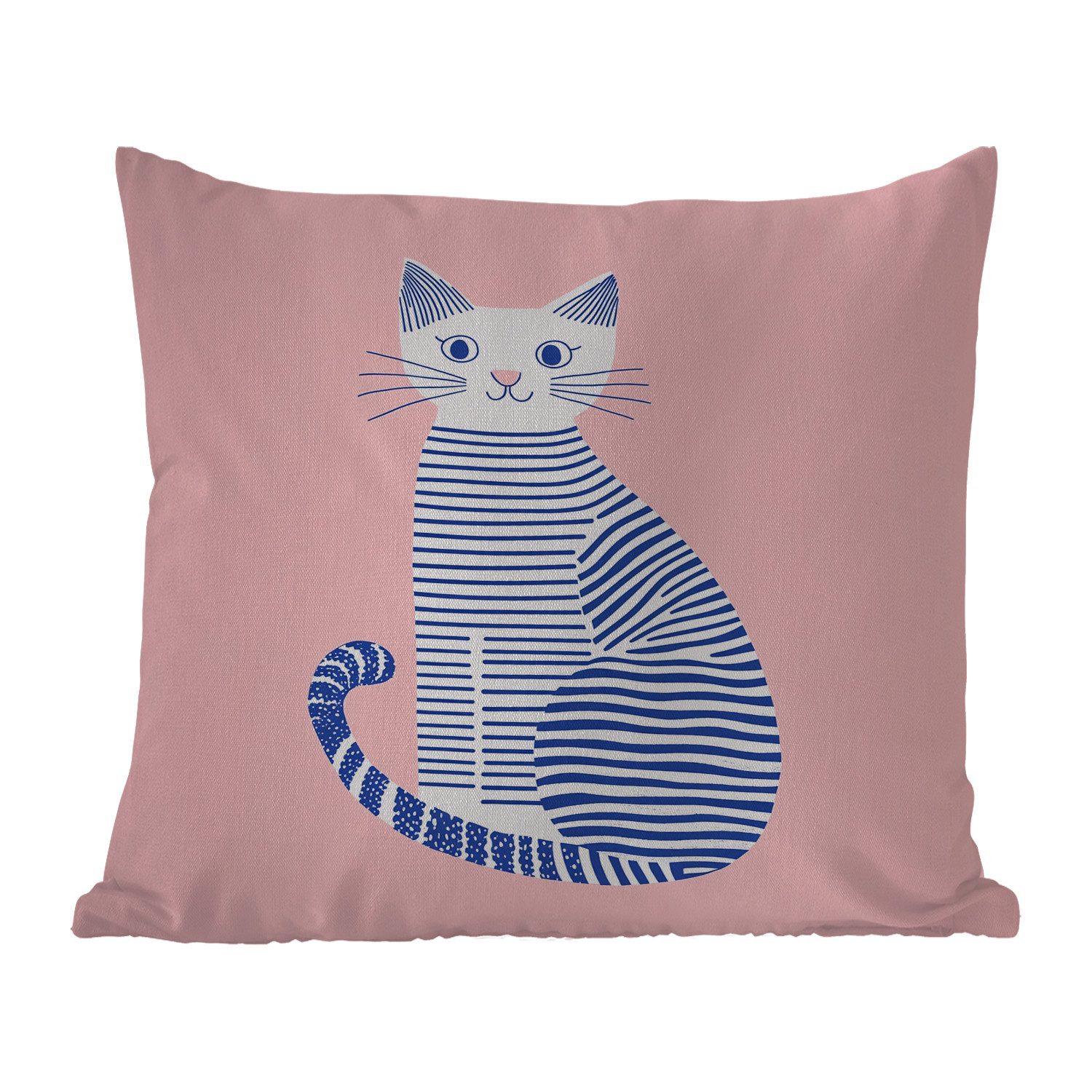 MuchoWow Dekokissen Katze - Illustration - Minimalistisch - Rosa, Kissenbezüge, Kissenhülle, Kissen, Outdoor, 40x40 cm