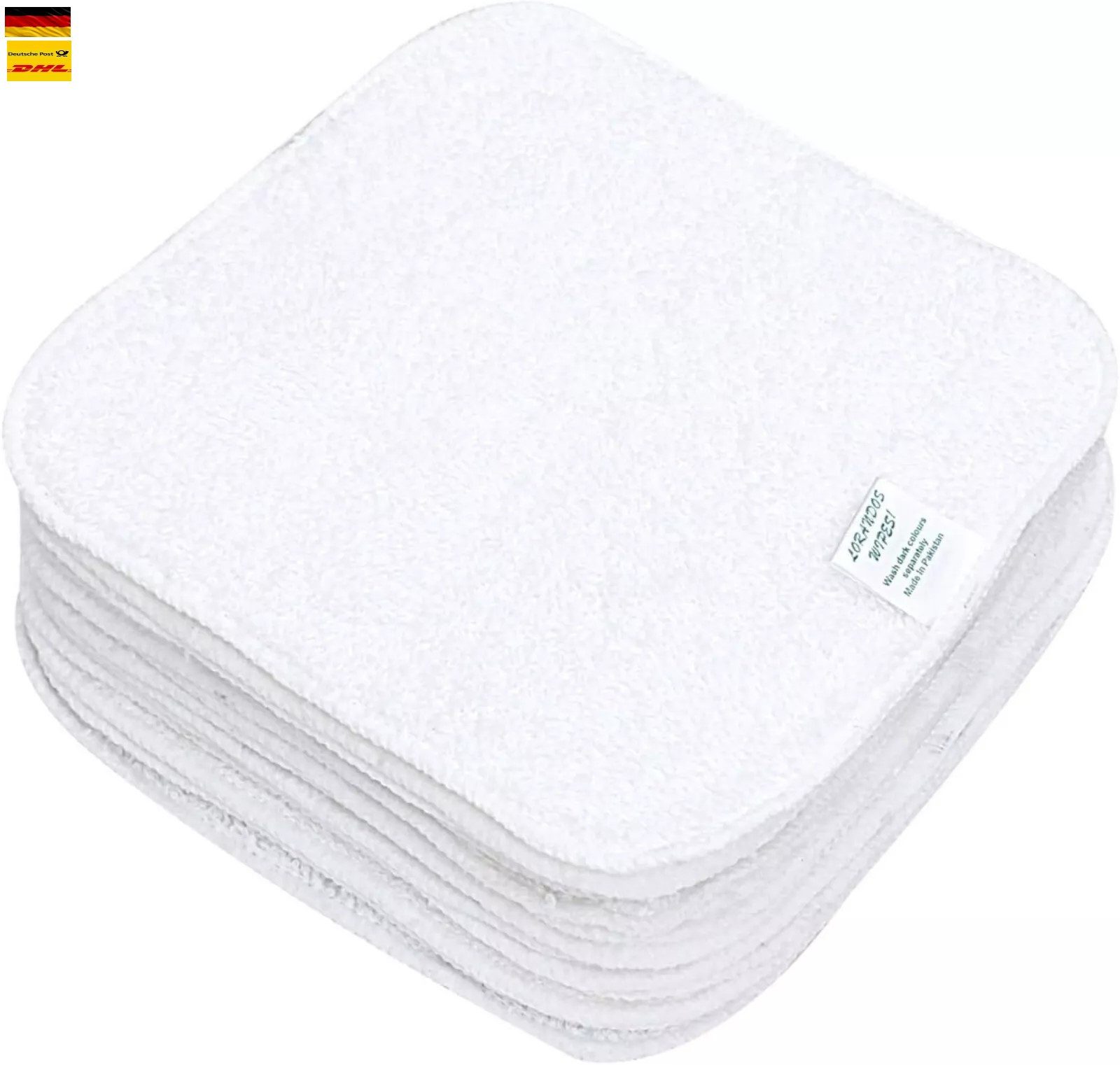 Montegoni Waschhandschuh 100 % Baumwolle Frottee wiederverwendbare Babytücher, (Flanell-Waschlappen 25er Pack - 15x15cm - Weiß), parfümfrei waschbar ultraweiche – Bild 5 von 5