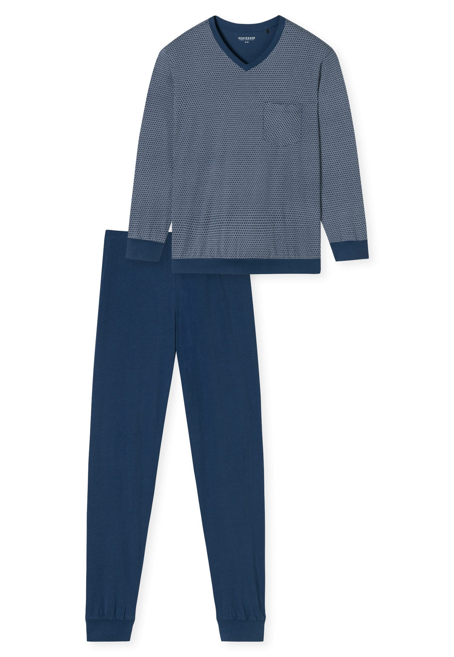 Schiesser Pyjama Comfort Essentials (2 tlg) V-Ausschnitt, Brusttasche, Baum günstig online kaufen