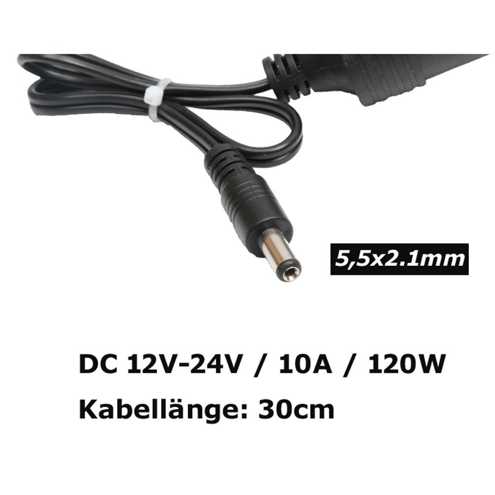 Bolwins E29C KFZ LKW Netzteil Kabel DC 5.5x2.1mm Stecker zu Zigarettenanzünder Stromkabel, DC 5,5×2,1 mm Stecker, Zigarettenanzünder-Buchse (30 cm), 12V/24V, bis 10A/120W, für Autozubehör