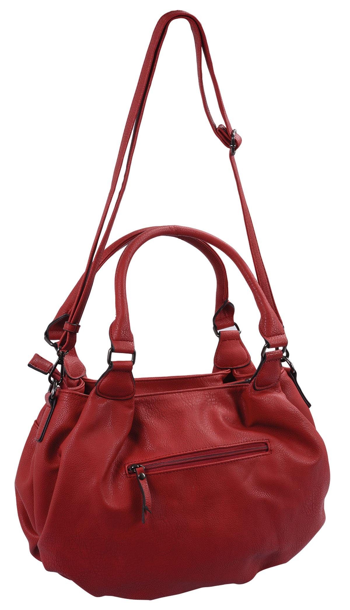 Handtasche Knautschige Handtasche rot mit kurzen Henkeln und langem Trageriemen