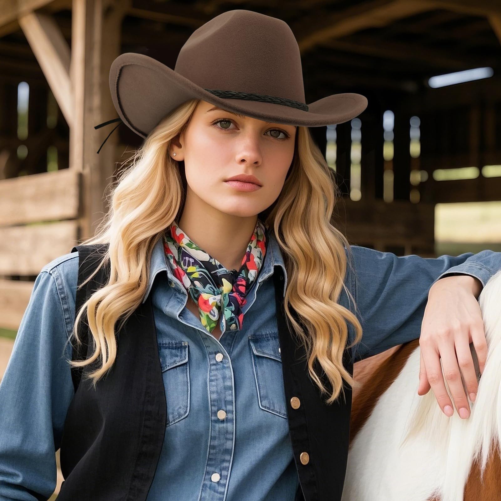 Zaewry Cowboyhut Vintage Western-Cowboyhut, Unisex breitkrempiger Filzhut, Outdoor-Sonnenschutzhut