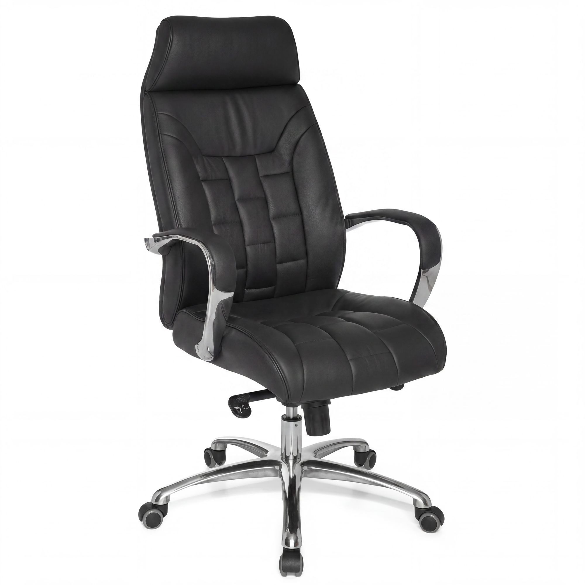 FINEBUY Chefsessel XXL Echtleder schwarz Drehstuhl Bürostuhl bis 120KG (Schreibtischstuhl mit Wippfunktion Drehstuhl), Echtleder schwarz bis 120 kg, Bürostuhl X-XL
