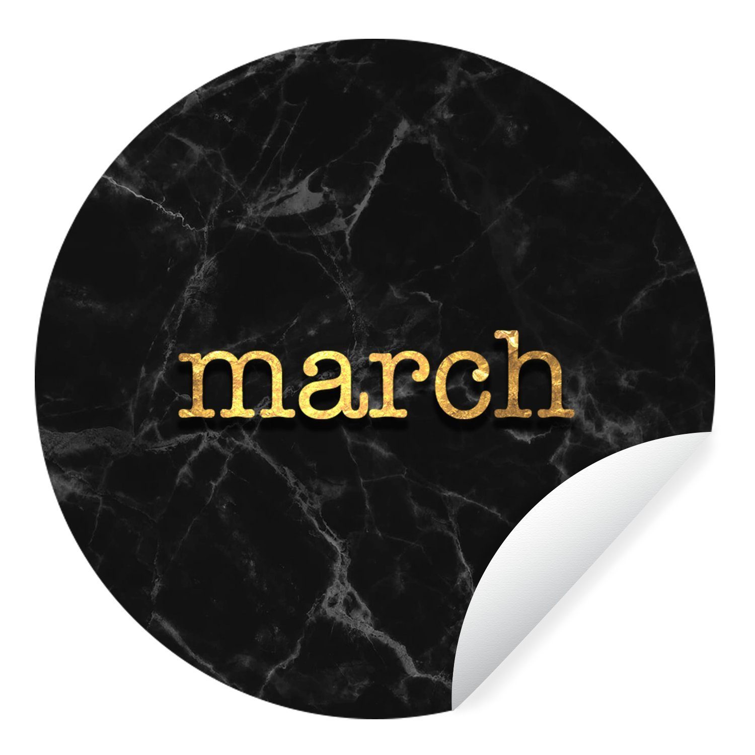 MuchoWow Wandsticker Zitat - Kalender - März - Gold (1 St), Tapetenkreis für Kinderzimmer, Tapetenaufkleber, Rund, Wohnzimmer