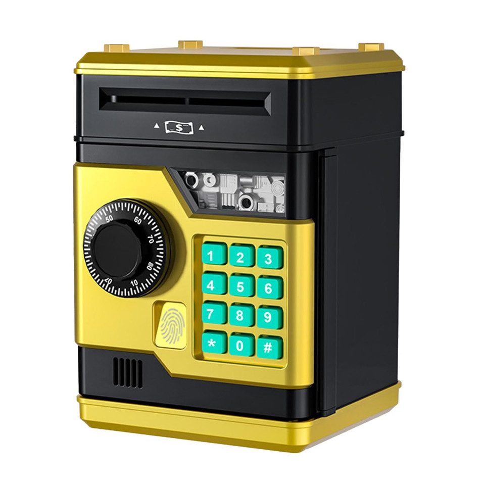 Minicloss Spardose Elektronisches Sparschwein, Geldtresor, Mini-Safe, Geldautomat, Fingerabdruck-Entsperrung Passwort Spardose Kinder