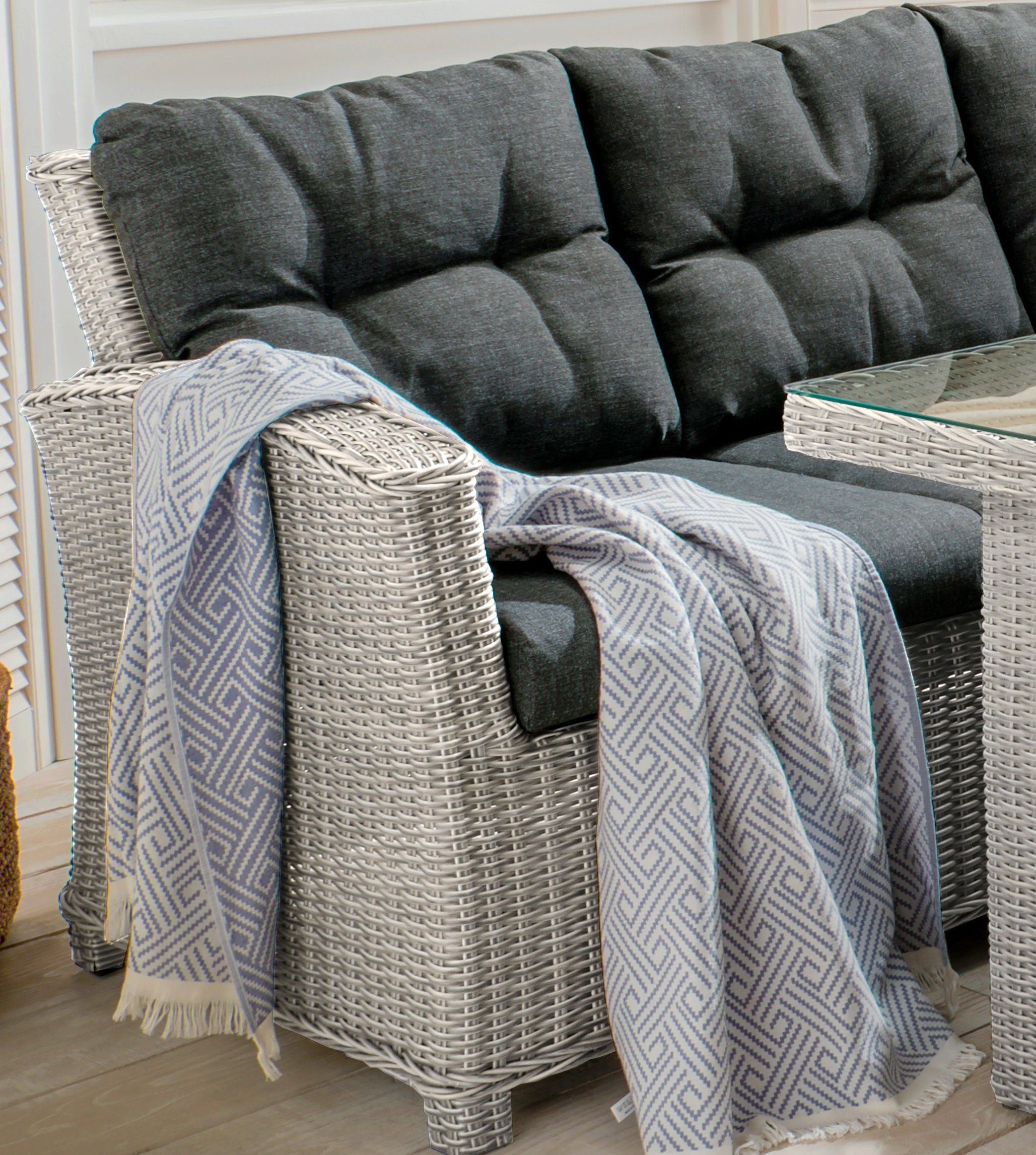 Destiny Gartenlounge-Set RIVIERA, (16-tlg., 2x Schenkel, 1x Tisch, inkl. Auflagen), Aluminium, Polyrattan